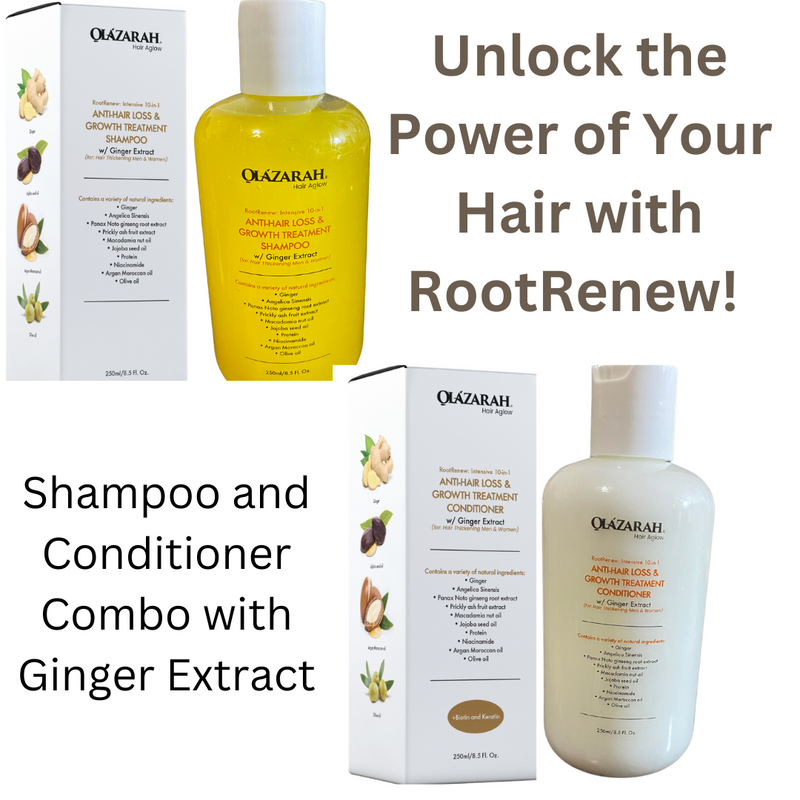 RootRenew Intensive Hair Care Set: 10-in-1 Anti-Hair Loss & Growth Treatment - Shampoo, Conditioner, and Oil Infused with Ginger Extract (8 Fl. oz, 8 Fl. oz, 4 Fl. oz) for Men & Women