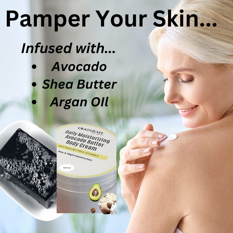 Avocado Butter Body Cream w/Shea Butter and Natural African Black Soap Infused w/Avocado & Argan Oil(bundle) for all skin types, 12 oz