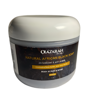 Natural African Black Soap Body Scrub: Antioxidant & Anti-Aging Infused w/Organic Shea Butter, Aloe Vera, and Honey for Glowing & Moisturizing Skin | 7 oz.