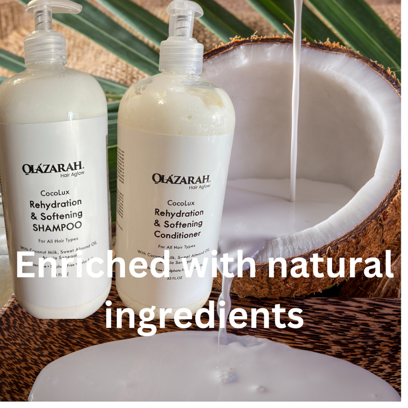 OLAZARAH Cocolux Rehydration Shampoo & Conditioner Set, Enriched with Coconut and Almond Milk, 33 fl. oz Each