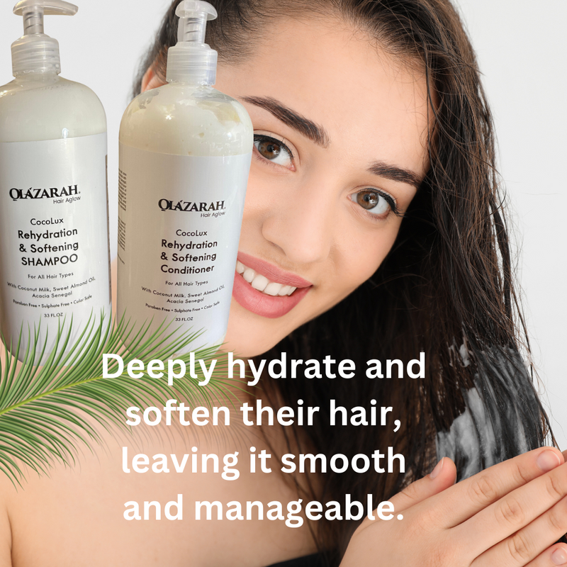 OLAZARAH Cocolux Rehydration Shampoo & Conditioner Set, Enriched with Coconut and Almond Milk, 33 fl. oz Each