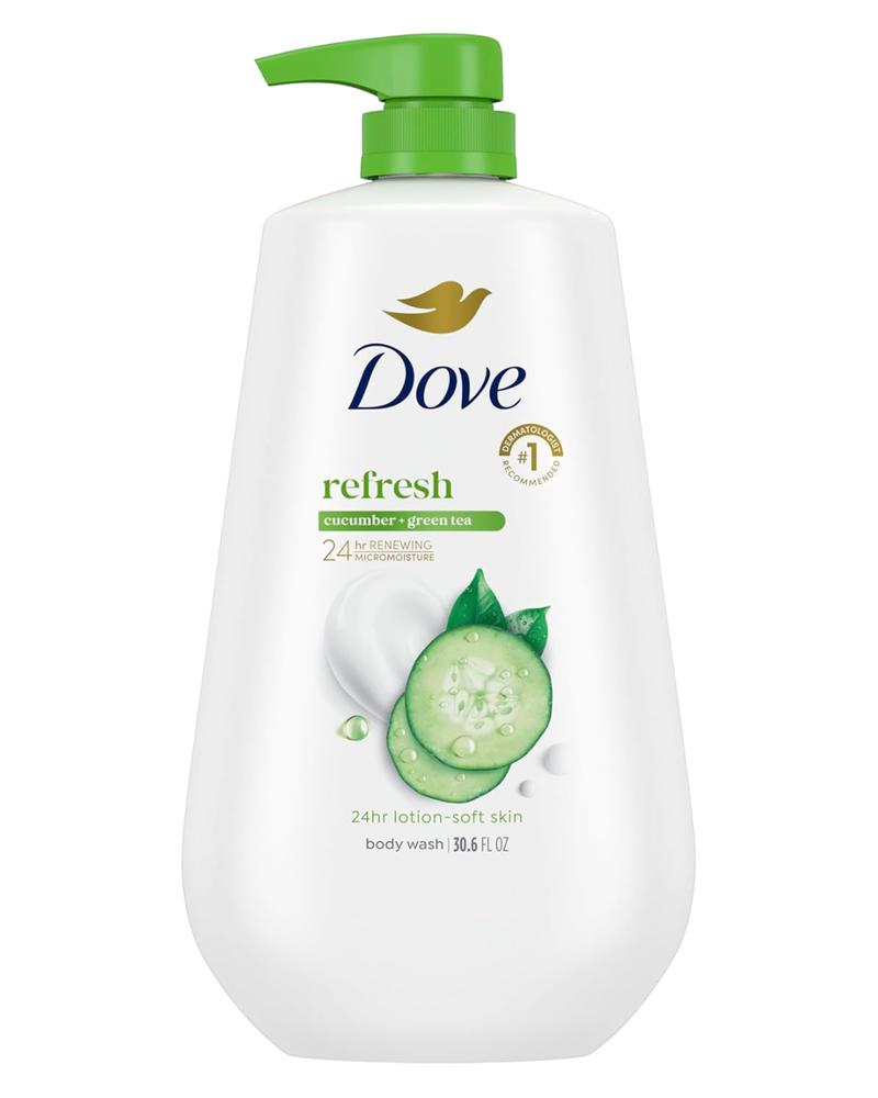 Dove Body Wash Refresh Cucumber and Green Tea for 24hr Lotion-Soft Skin Moisturizing Skin Cleanser, No Sulfates No Parabens 30.6 oz