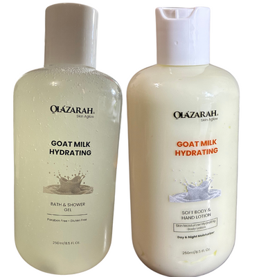 Olazarah Skin Aglow Goat Milk Hydration Lotion & Shower Gel Bundle - 8 Fl. oz Each of Nourishing Bliss, Paraben & Gluten-Free Skincare for Ultimate Softness (2 piece set)