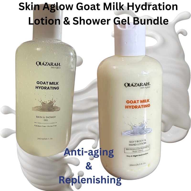 Olazarah Skin Aglow Goat Milk Hydration Lotion & Shower Gel Bundle - 8 Fl. oz Each of Nourishing Bliss, Paraben & Gluten-Free Skincare for Ultimate Softness (2 piece set)