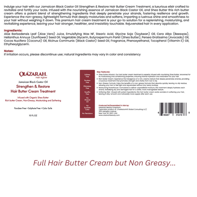 Jamaican Black Castor Oil Strengthen & Restore Hair Butter Cream Treatment, Rich butter Cream, Non-Greasy, Moisturizing and Softening, Infused with Shea Butter, 10 Fl. oz