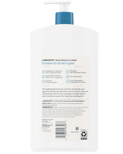 Lubriderm Daily Moisture Body Lotion, Fragrance Free, All Skin Types, 24 fl. oz.