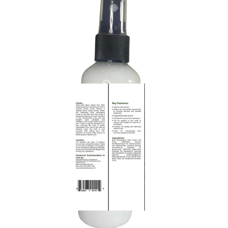Detangling Leave-In Hair Mist Spray with Rosemary & Mint – Frizz Control, Hydration, and Curl Perfection for All Hair Types