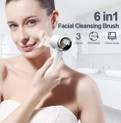 OlaZarah Rechargeable Facial Cleansing Brush - Exfoliating Face Wash Tool with Waterproof LCD Display Screen, 4 oz